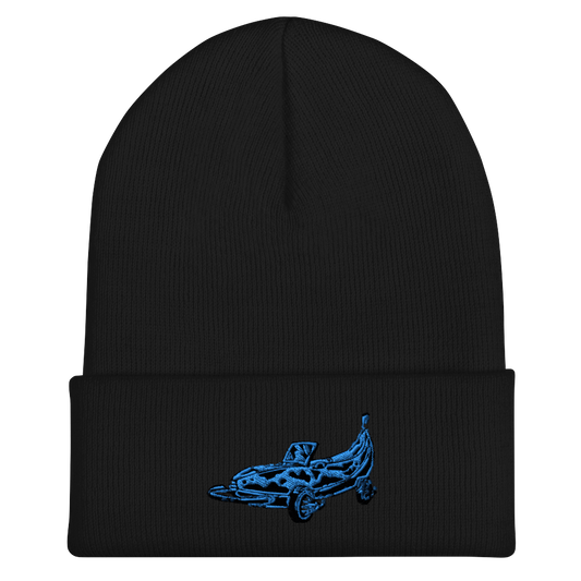 Banana Car Embroidered Beanie in Blue