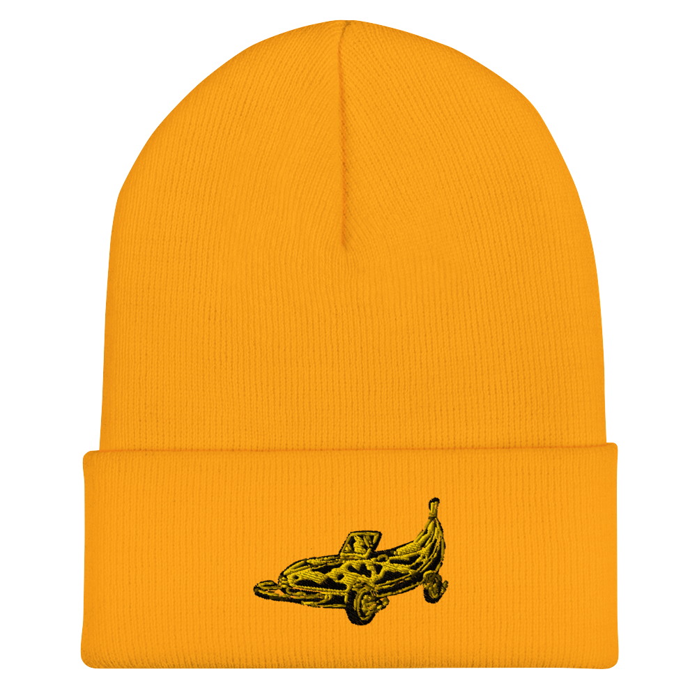 Banana Car Embroidered Beanie in Yellow