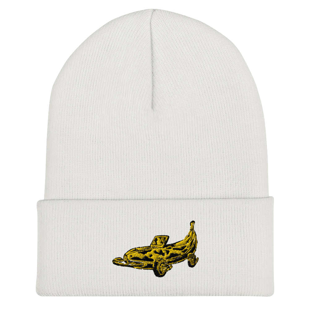 Banana Car Embroidered Beanie in Yellow