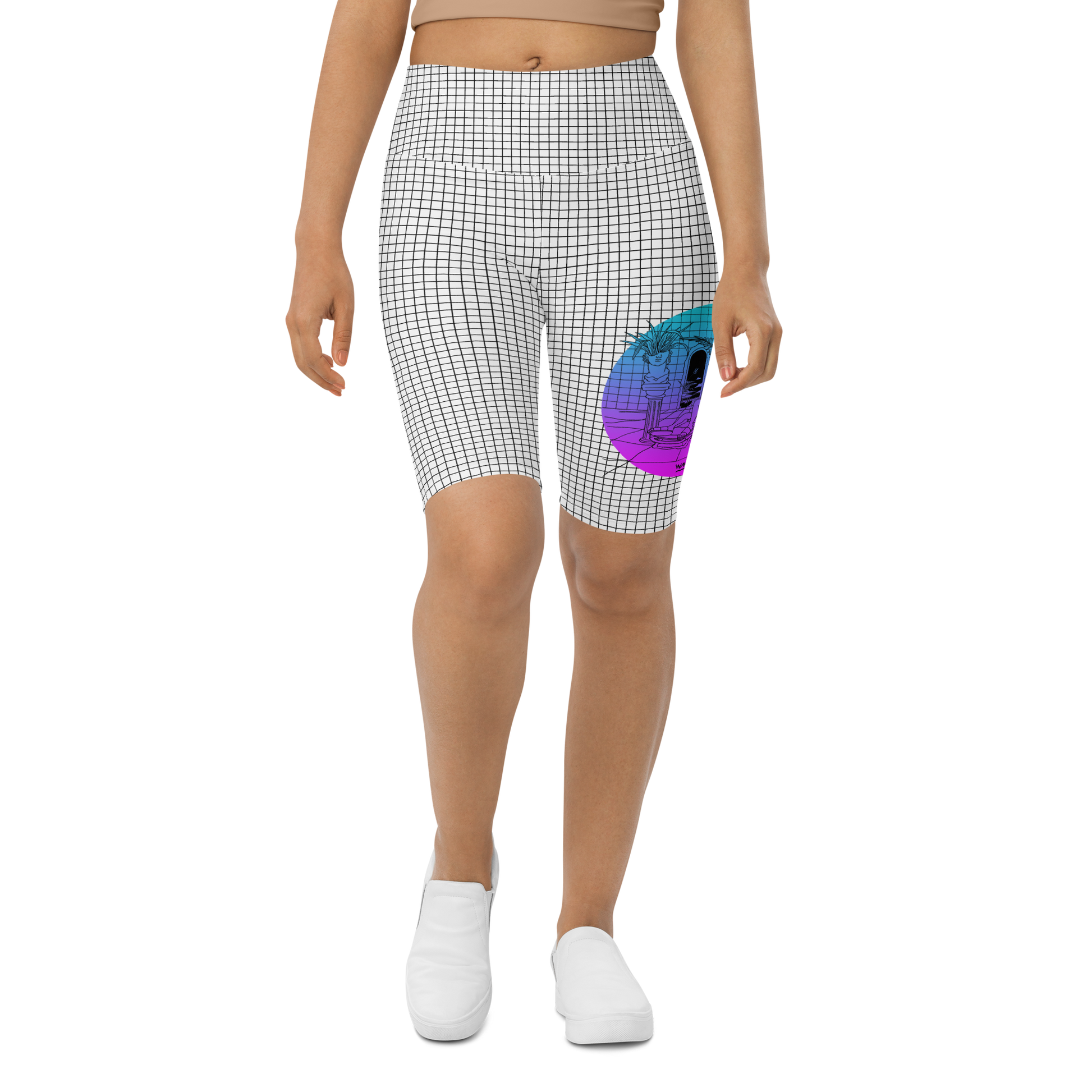 White fishnet top biker shorts